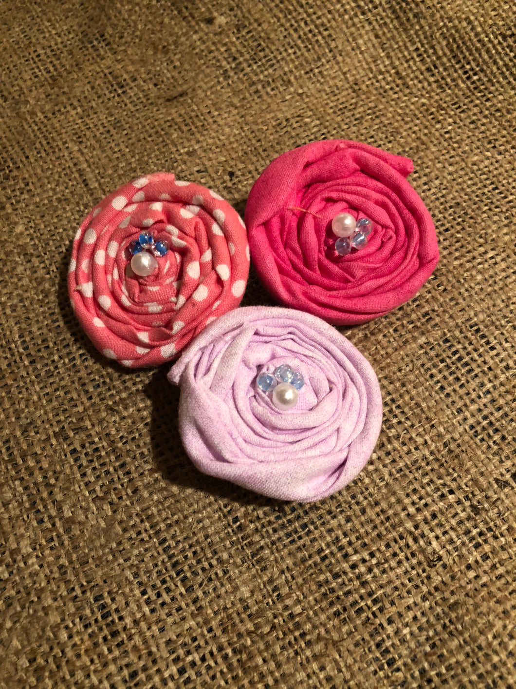 Pretty in Pink Rosette Hair Clips.  Set of 3