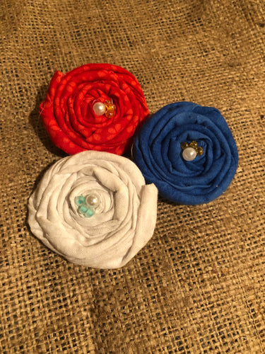 Patriotic Red, white and blue Rosette Clips (set of 3)