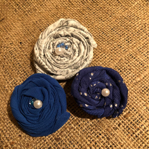 Blue and Silver Rosette Clips