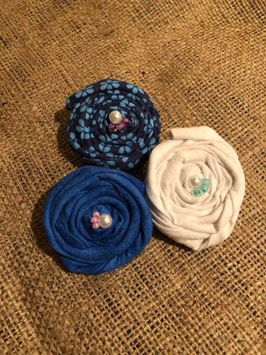 Blue and White Collection Rosette Clips. Set of 3